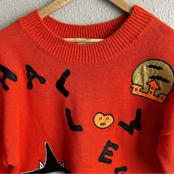 Vintage Colleen’s Collectibles 90’s Orange Halloween Cat Pullover Sweater - Picture 3 of 12
